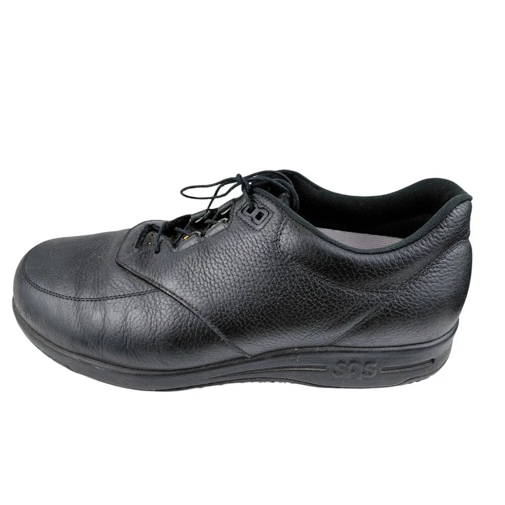 SAS Bout Time Mens 10 W Black Leather EZ Lace Up Comfort Casual Loafer Shoes